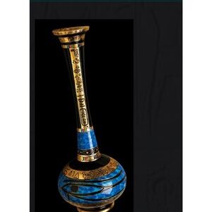 Elegant Blue and Gold Egyptian Decorative Vase